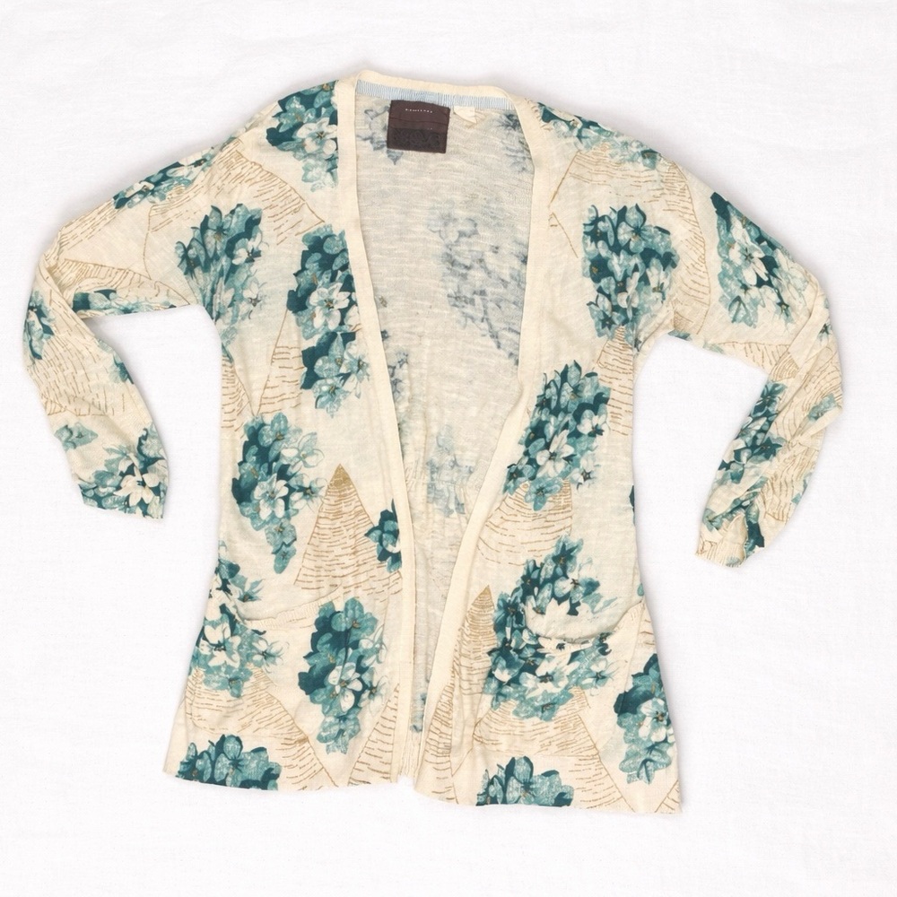 Guinevere Blue Floral Cotton Cardigan Sweater Size 6 Anthropologie Boho
